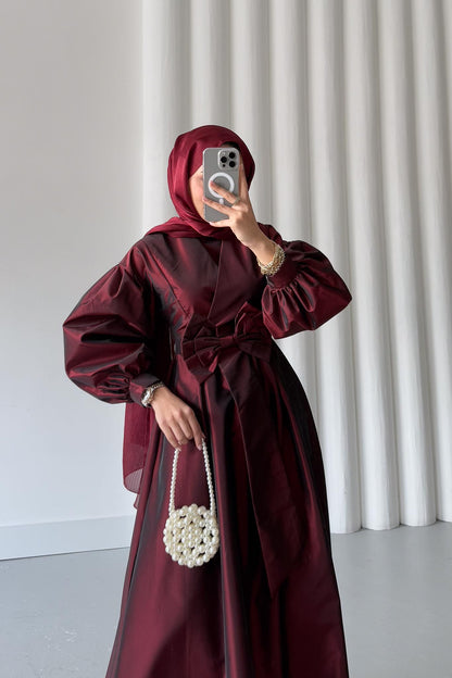 Fiyonklu Elbise Bordo