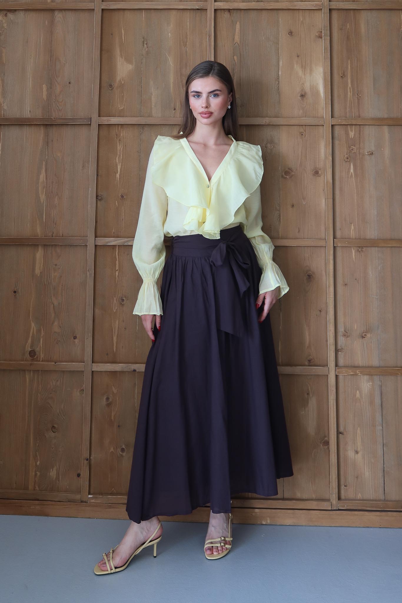 Tied Linen Skirt Beige
