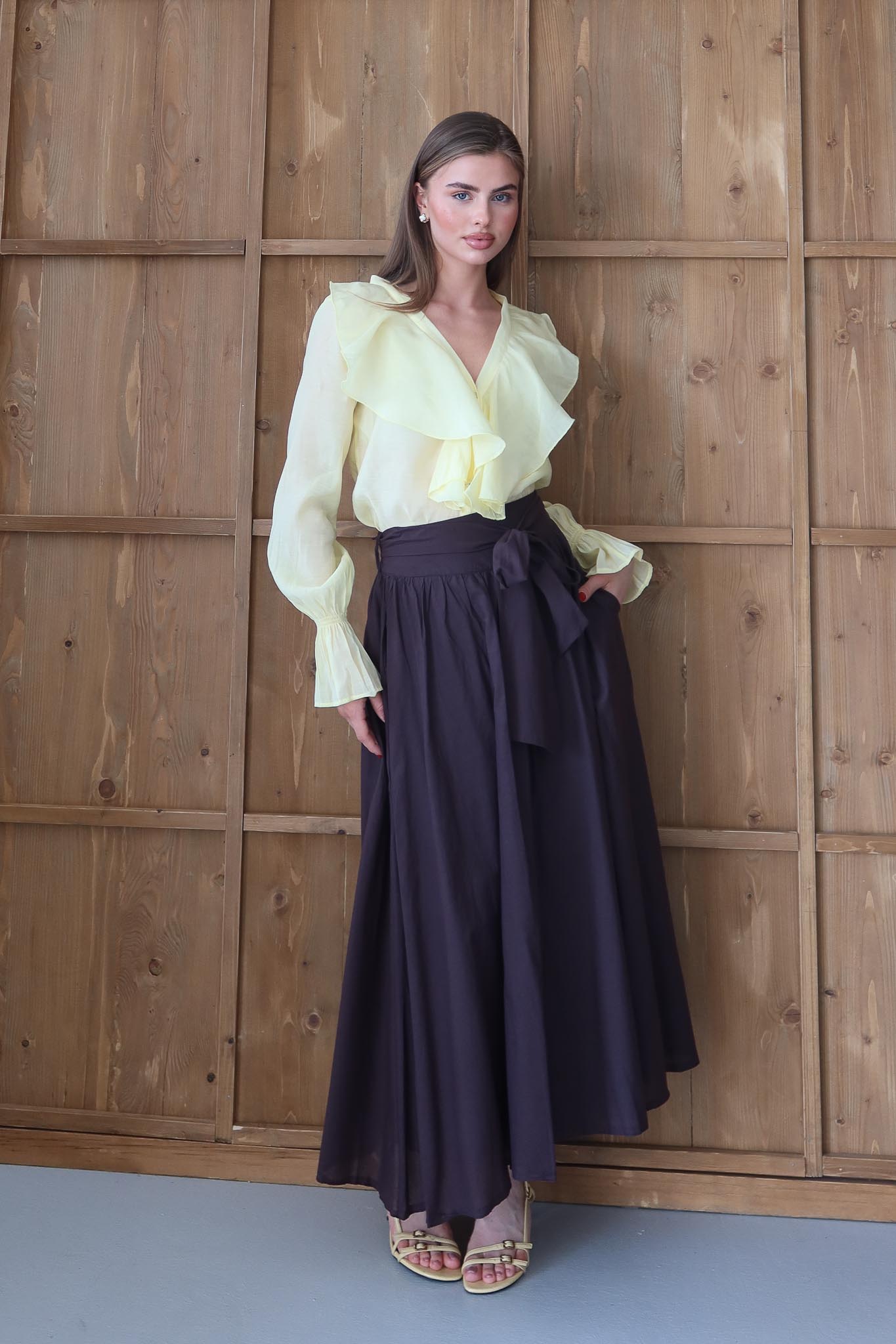 Tied Linen Skirt Beige