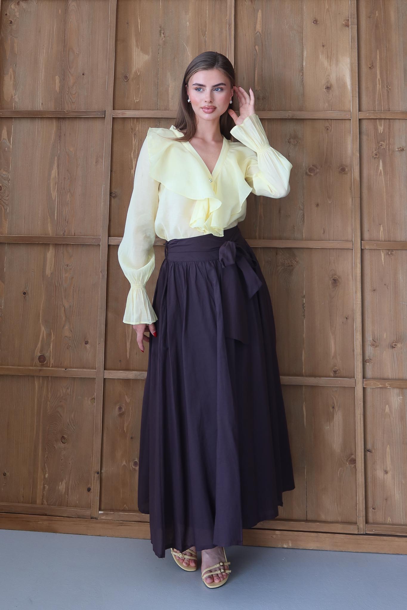 Tied Linen Skirt Beige