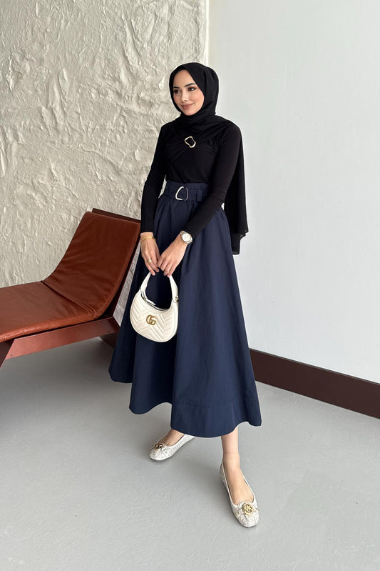 Tokalı Etek Lacivert