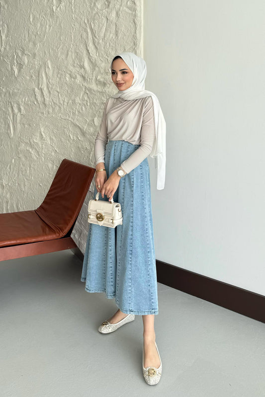 Katlı Kot Etek Bebe Mavi