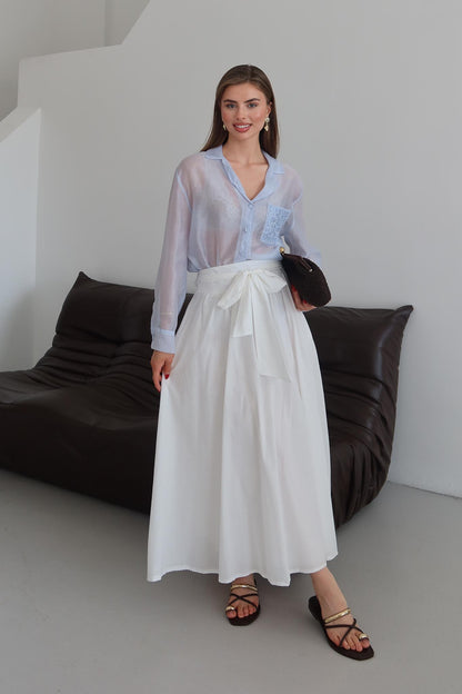 Tied Linen Skirt Beige