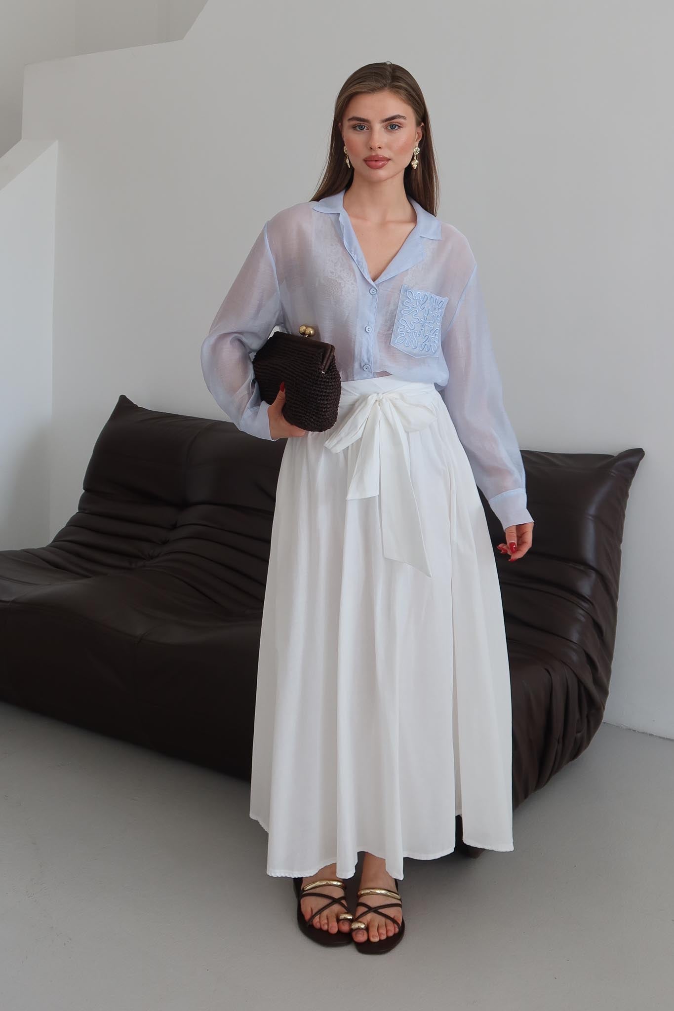 Tied Linen Skirt Beige