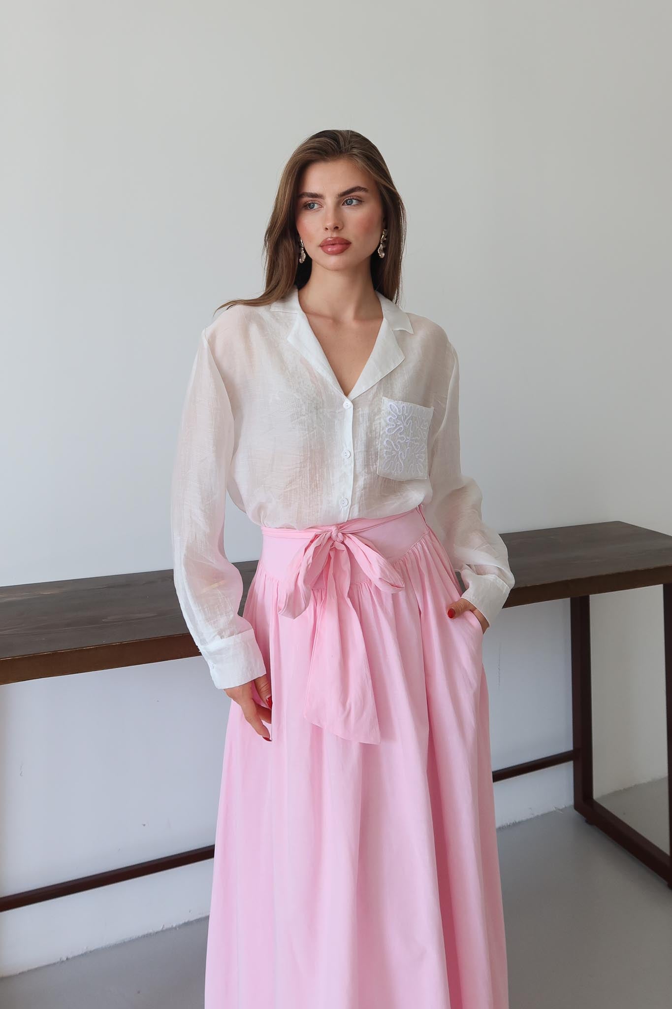 Tied Linen Skirt Beige