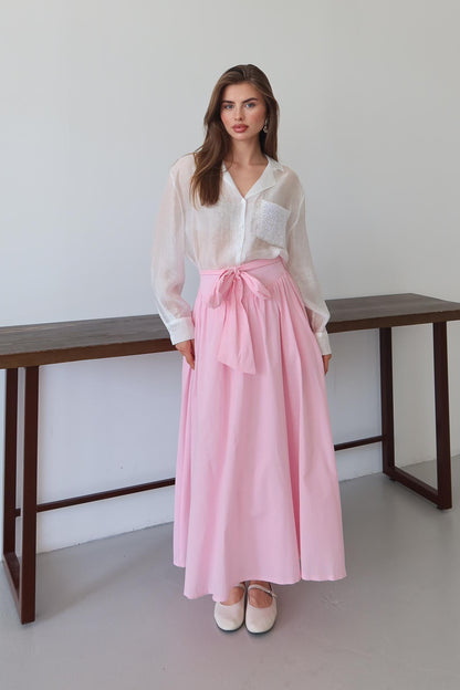 Tied Linen Skirt Beige