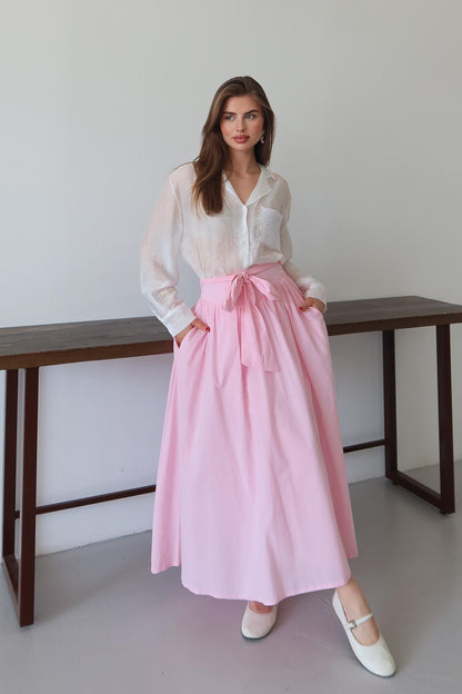 Tied Linen Skirt Beige