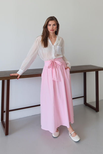 Tied Linen Skirt Beige