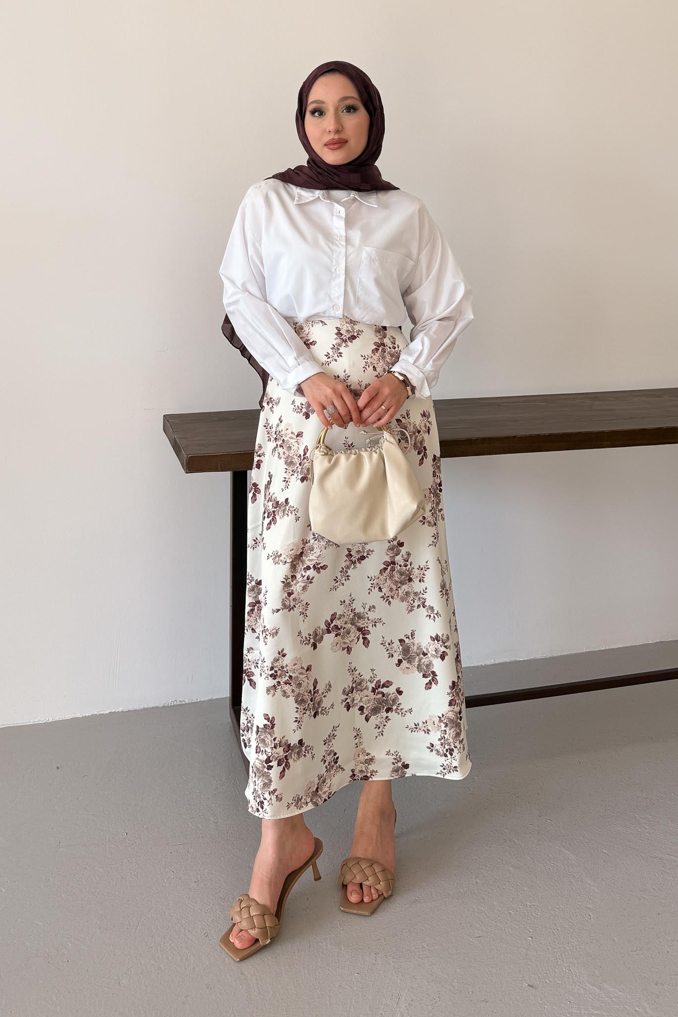 Tied Linen Skirt Beige