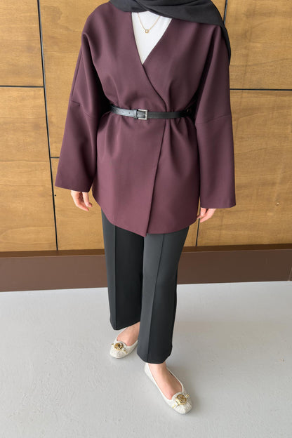 Oxford Kemerli Ceket Bordo