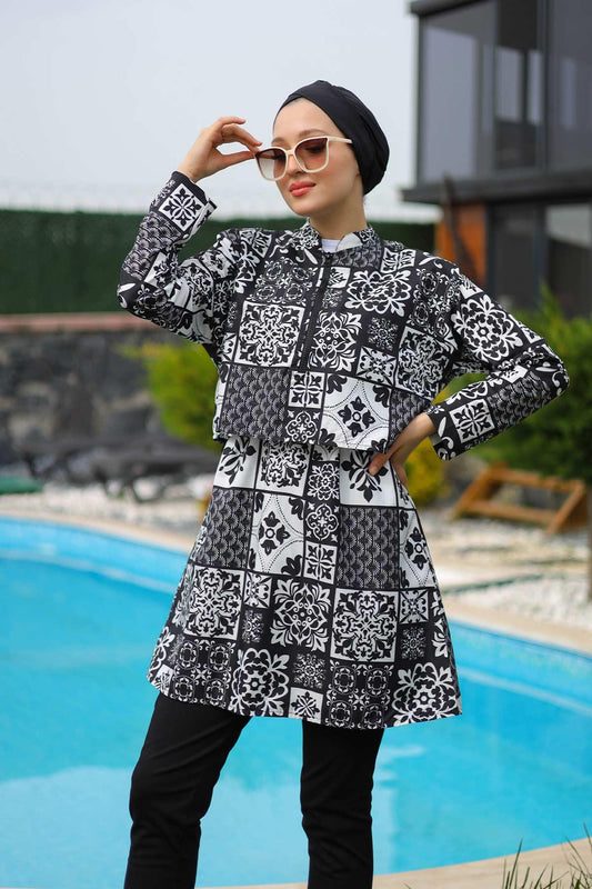 Ethnic Patterned Hijab Swimsuit