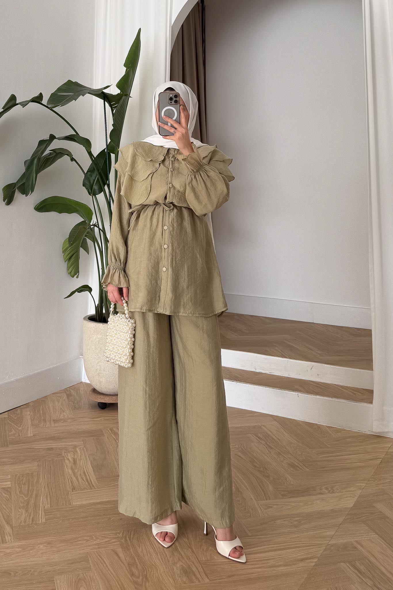 Seyran Pleated Dress Beige