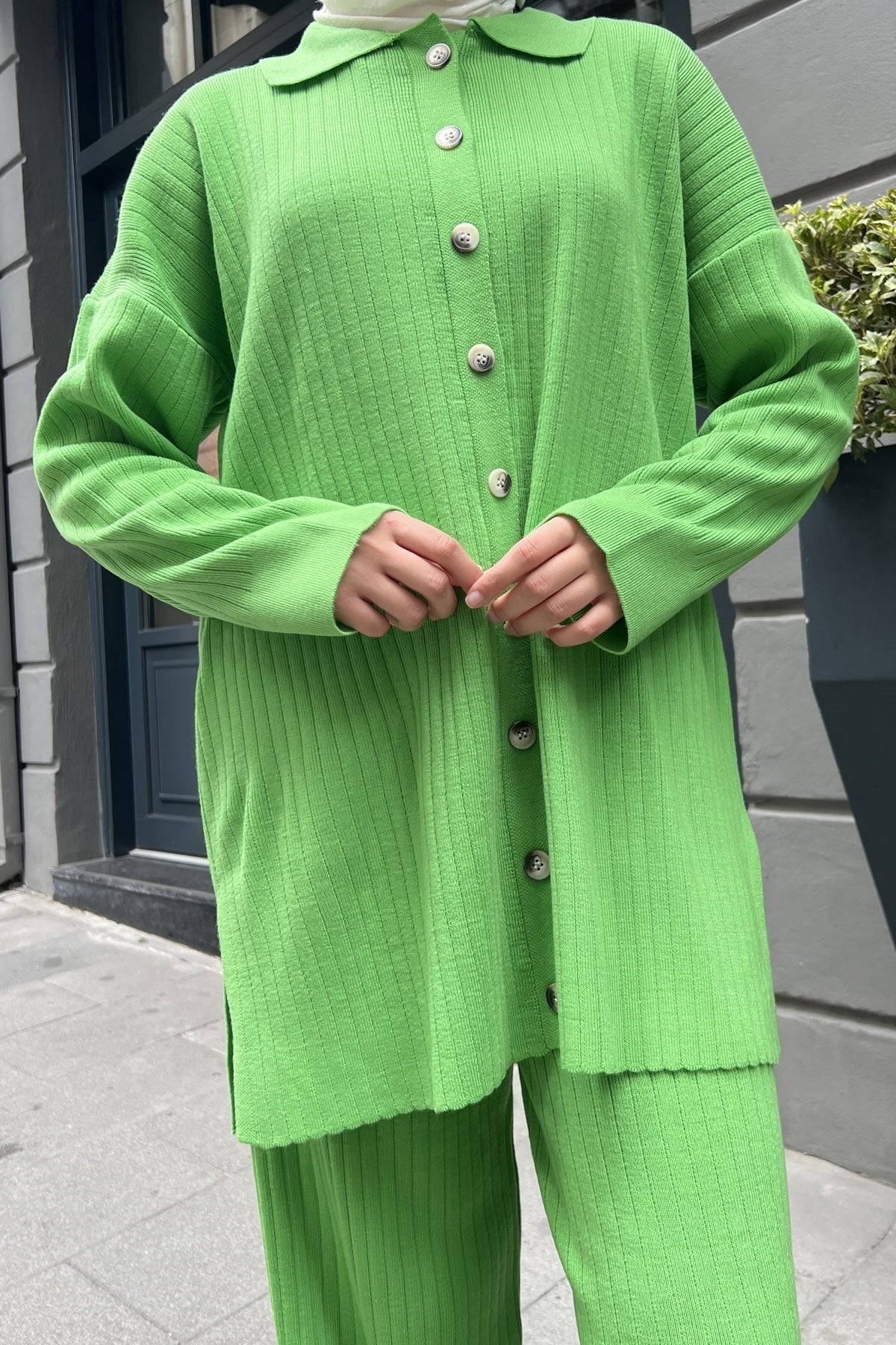 Ribbed Cardigan Set Pistachio Green