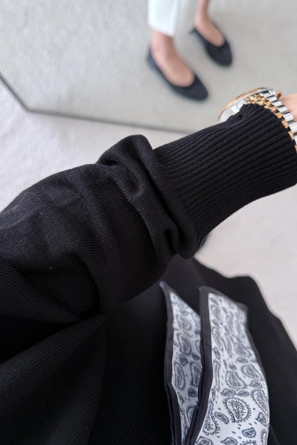 Fularlı Merserize Tunik Siyah