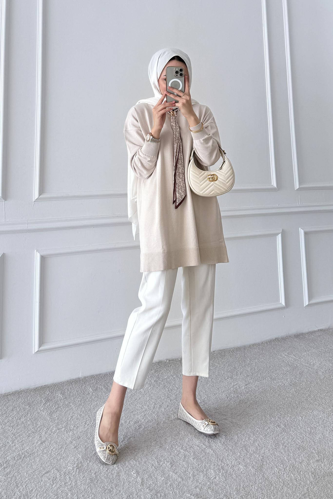 Fularlı Merserize Tunik Taş