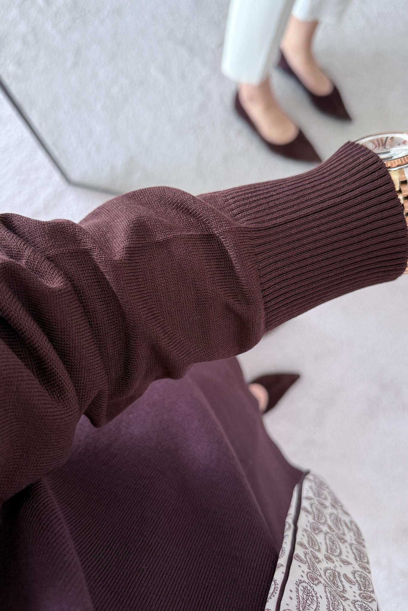 Fularlı Merserize Tunik Kahverengi