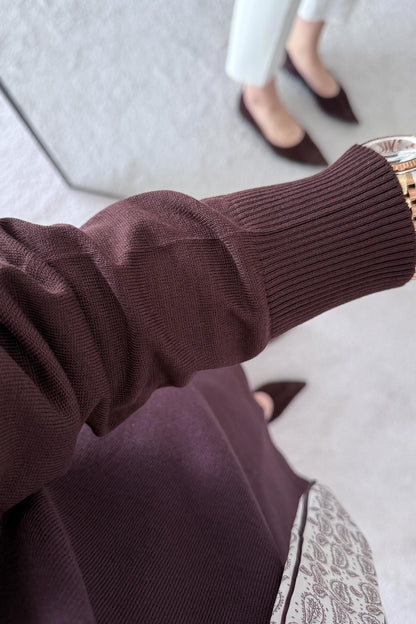 Fularlı Merserize Tunik Kahverengi