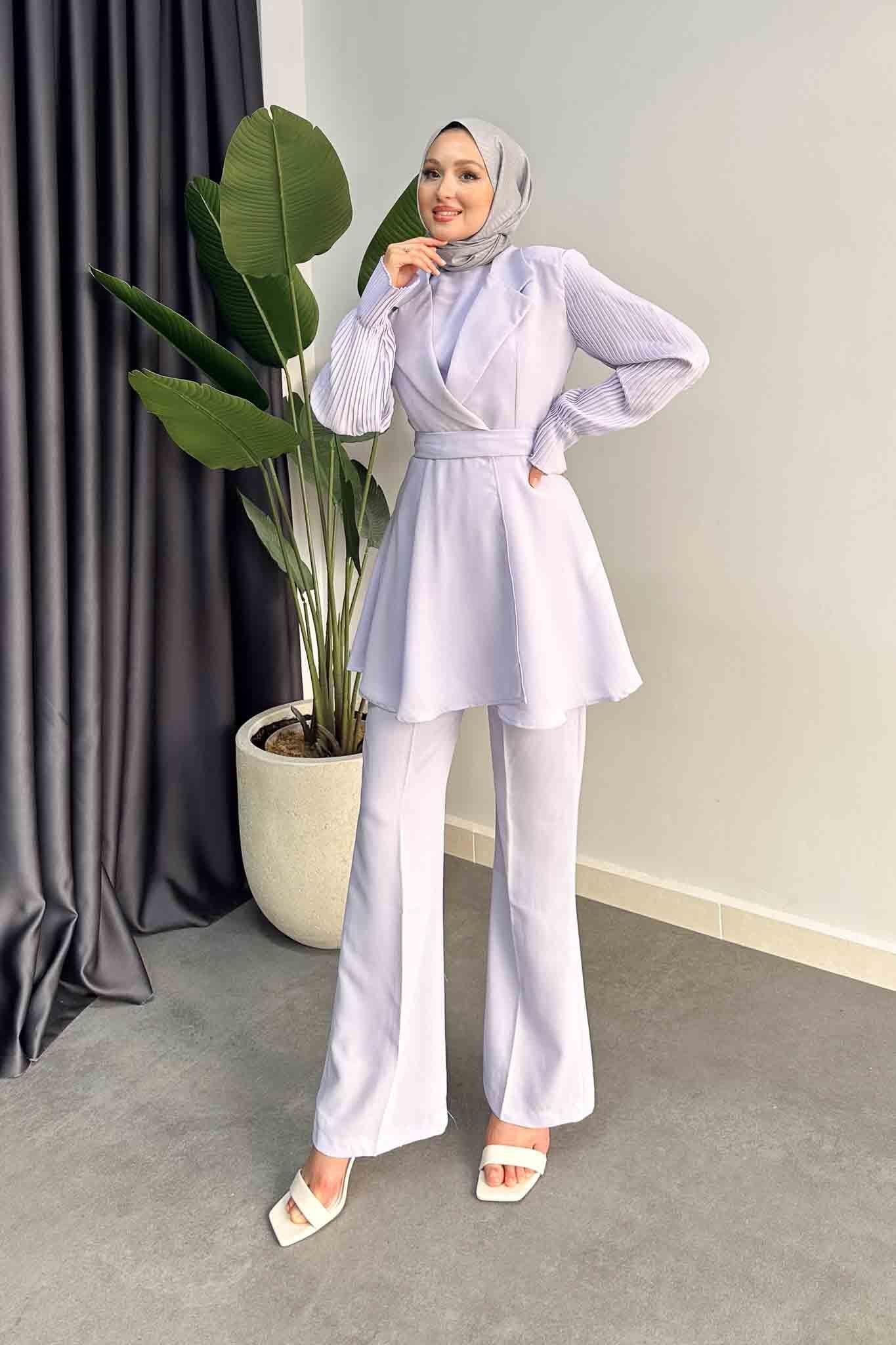 Gisha Pleated Sleeve Suit Lilac