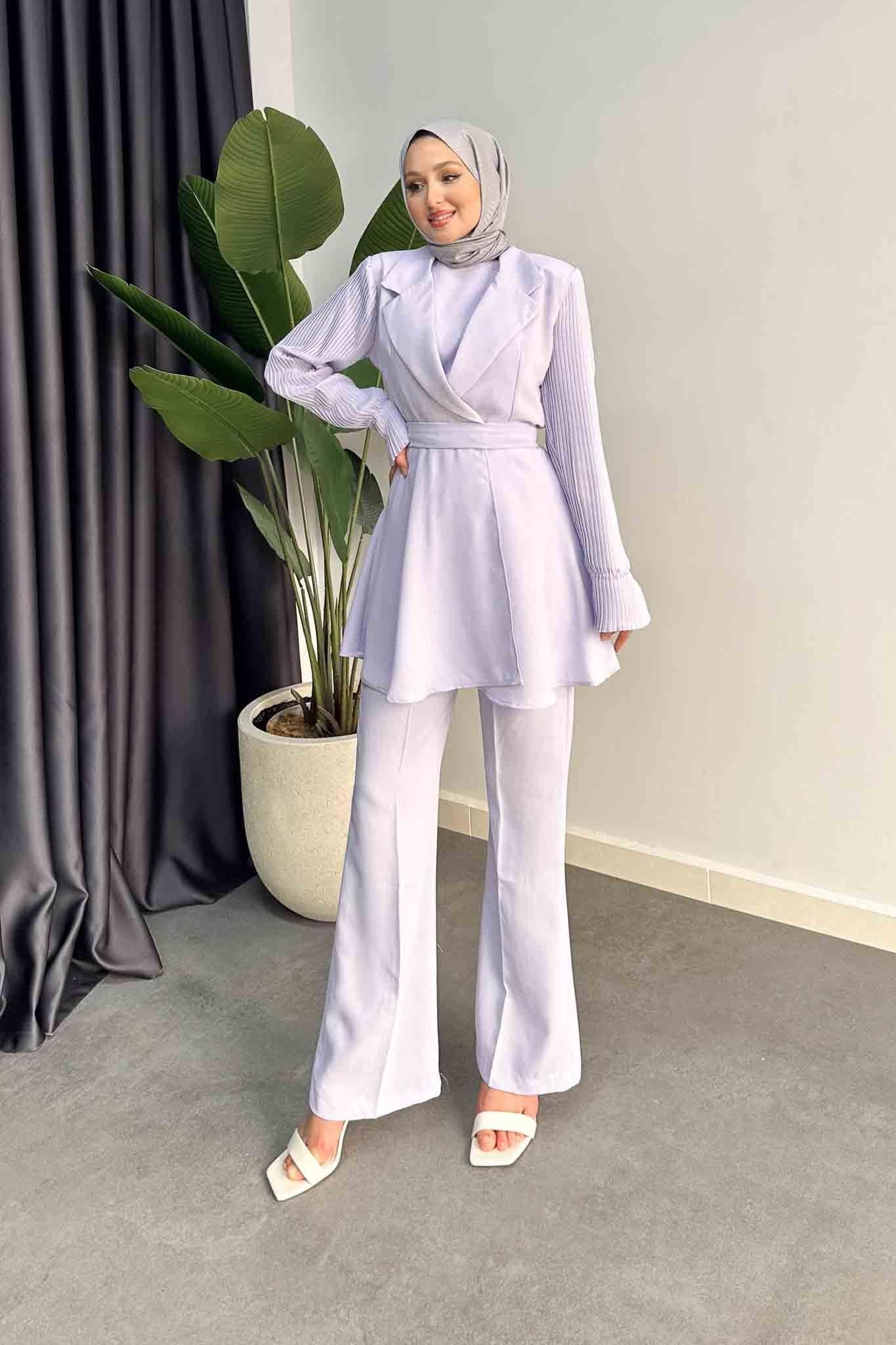 Gisha Pleated Sleeve Suit Lilac