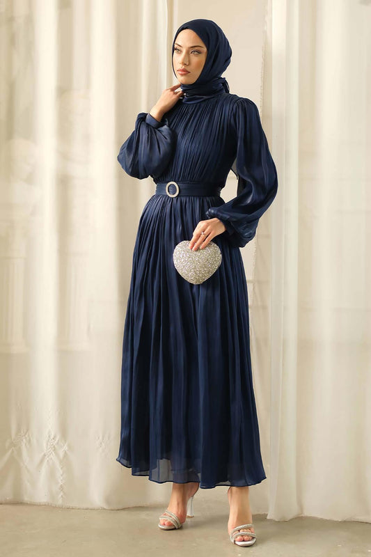 Gold Deren Evening Dress Navy Blue