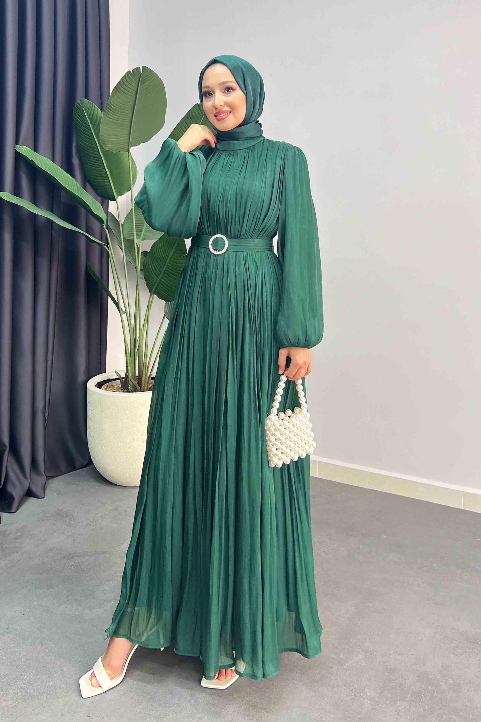 Gold Deren Evening Dress Emerald