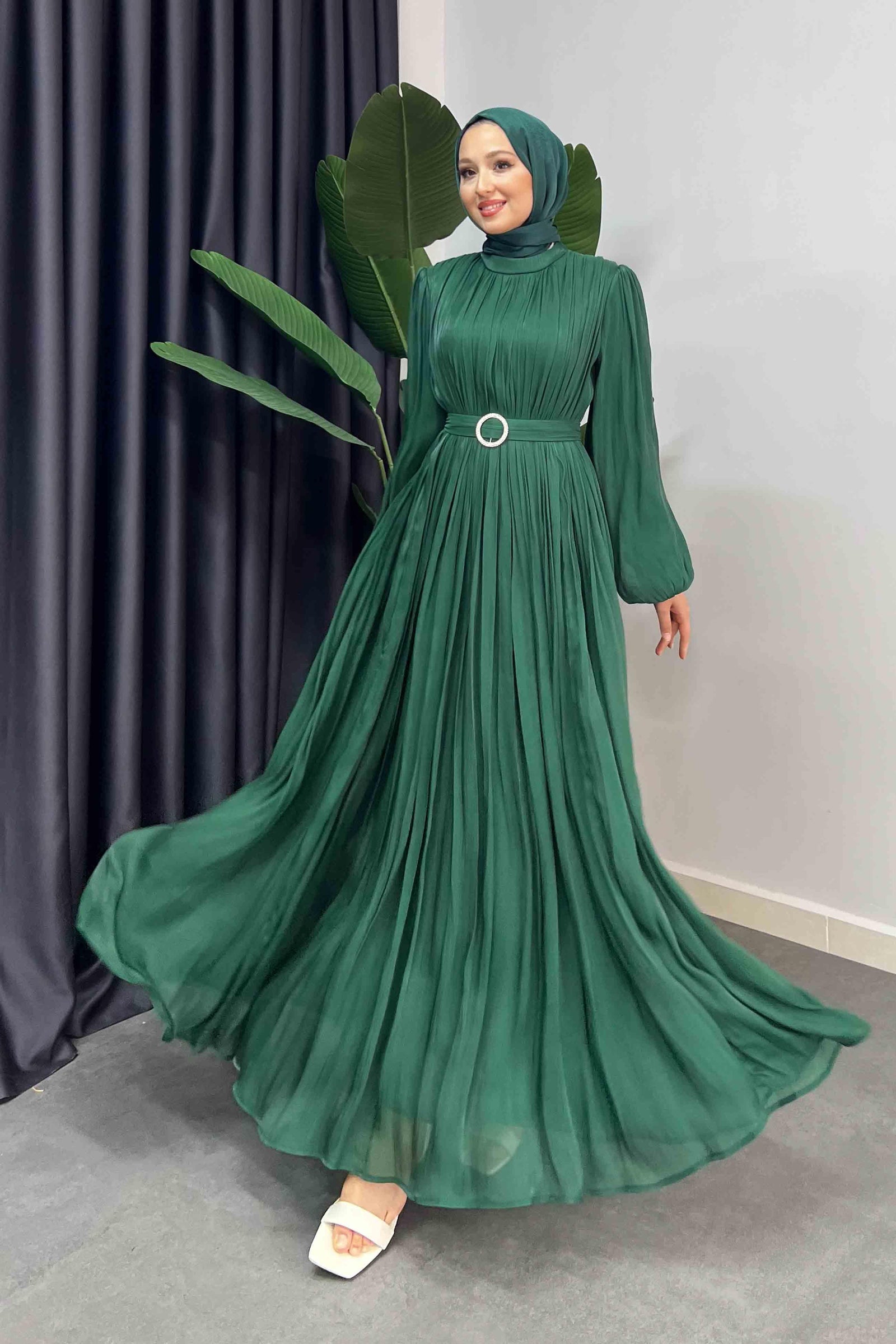 Gold Deren Evening Dress Emerald