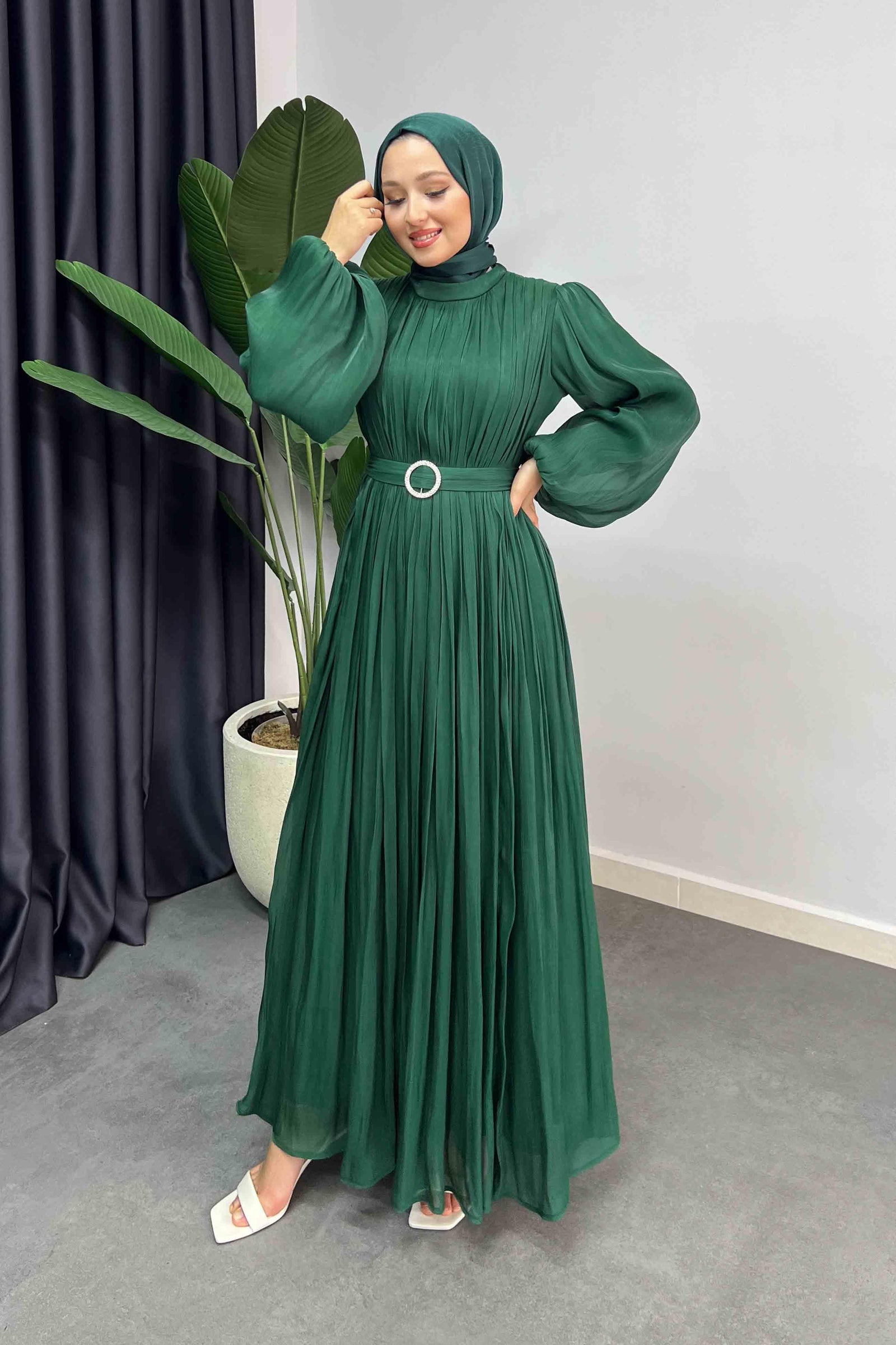 Gold Deren Evening Dress Emerald