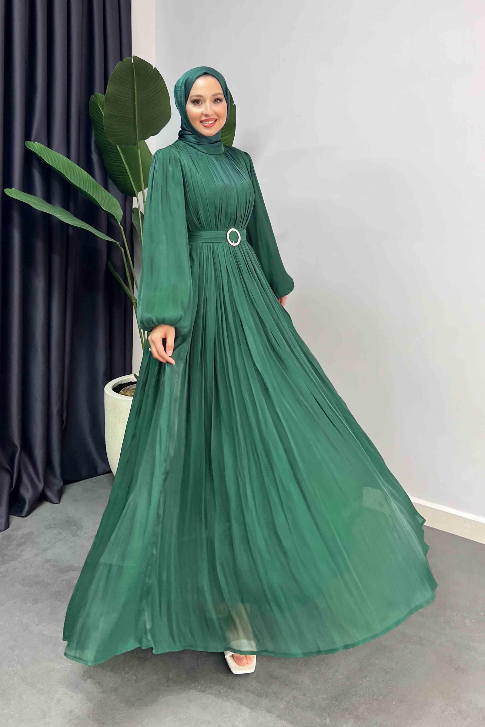 Gold Deren Evening Dress Emerald