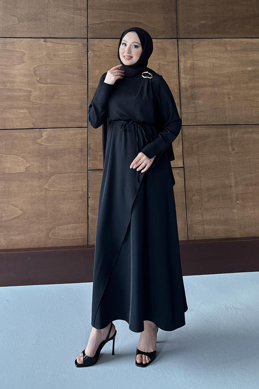 Gold Tokalı Elbise Siyah