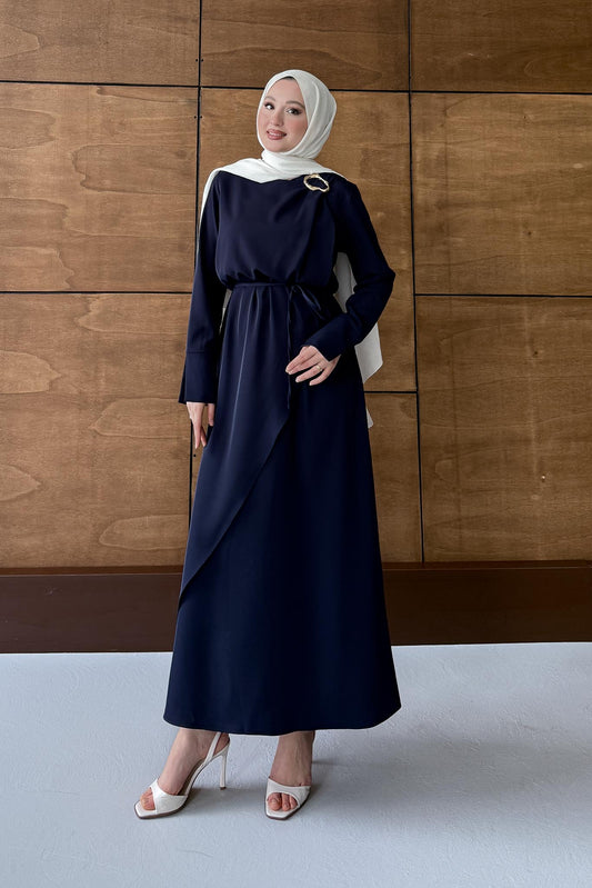 Gold Tokalı Elbise Lacivert