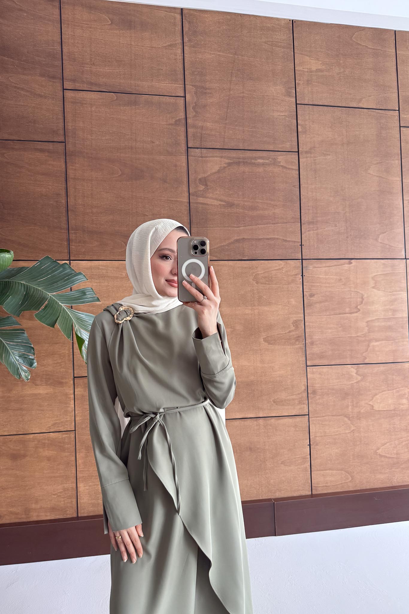 Gold Tokalı Elbise Olive