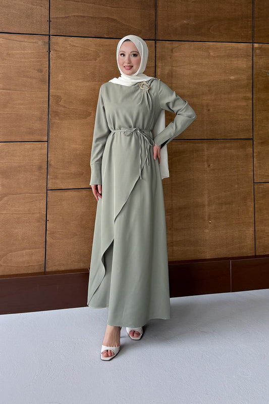 Gold Tokalı Elbise Olive