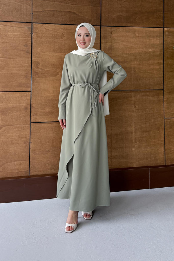 Gold Tokalı Elbise Olive