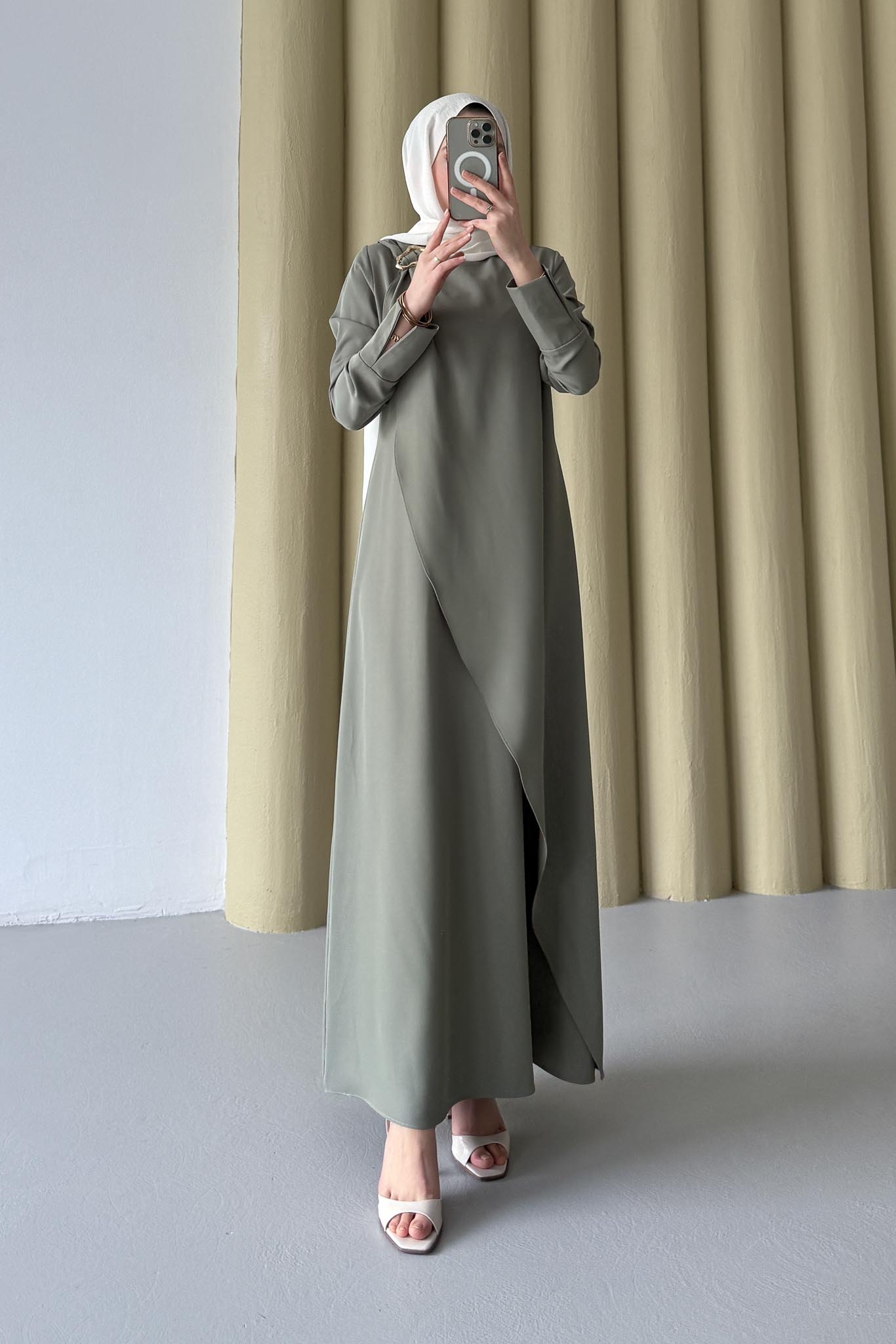 Gold Tokalı Elbise Olive