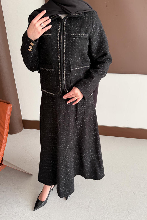 Woven Tweed Skirt Suit Navy Blue