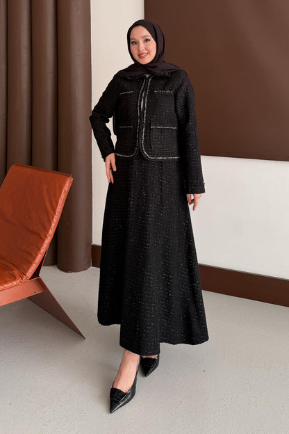 Woven Tweed Skirt Suit Navy Blue