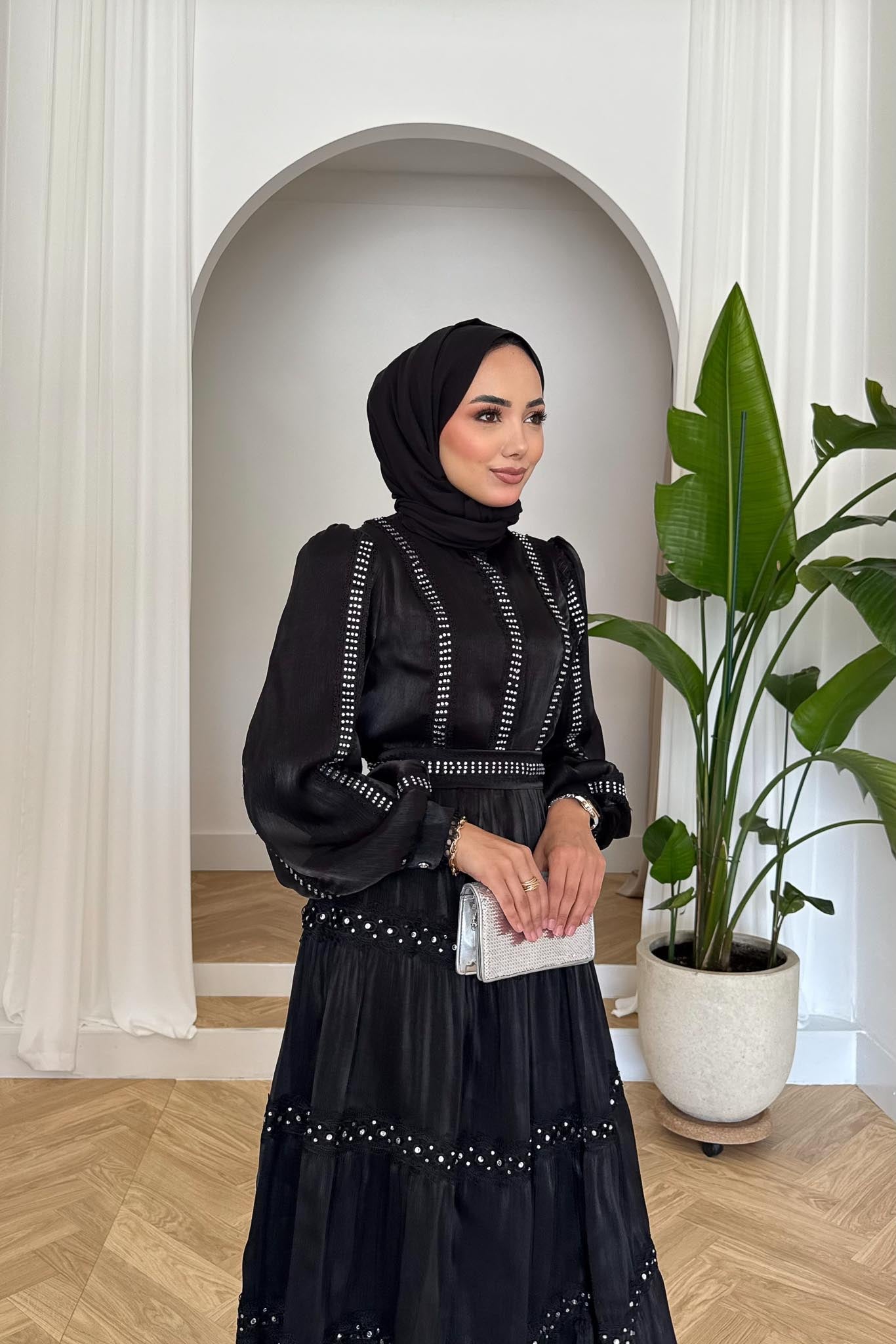 İnci Detaylı Elbise Siyah