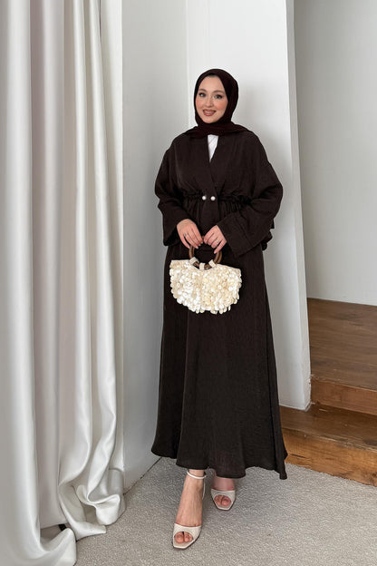 İnci Düğmeli Takım Kahverengi