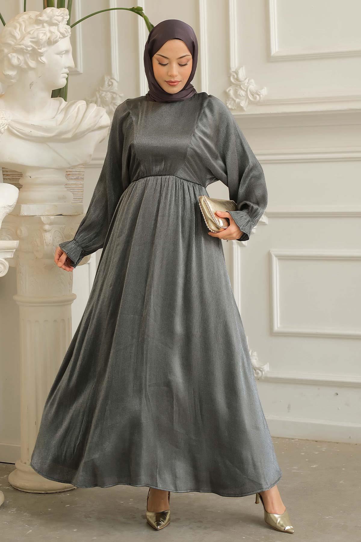 Silk Textured Dress Anthracite