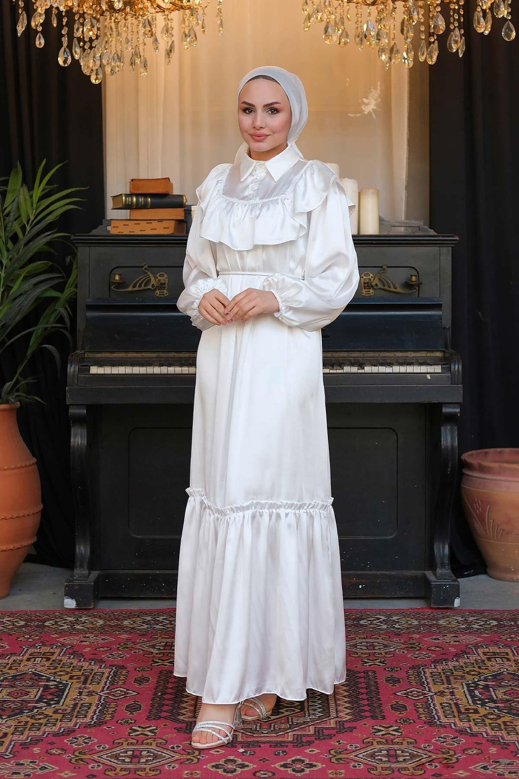 Silk Satin Lace Dress White