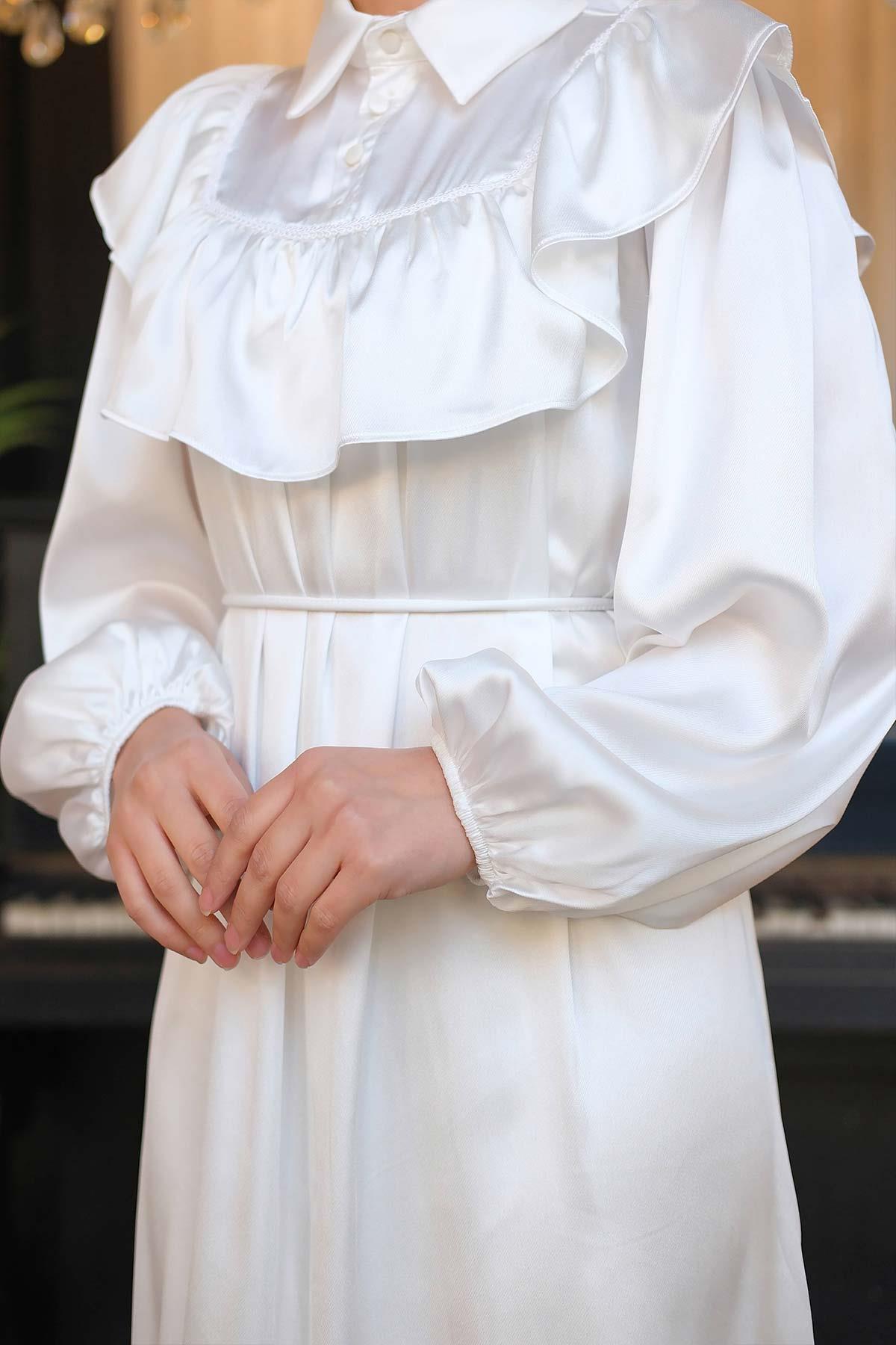 Silk Satin Lace Dress White