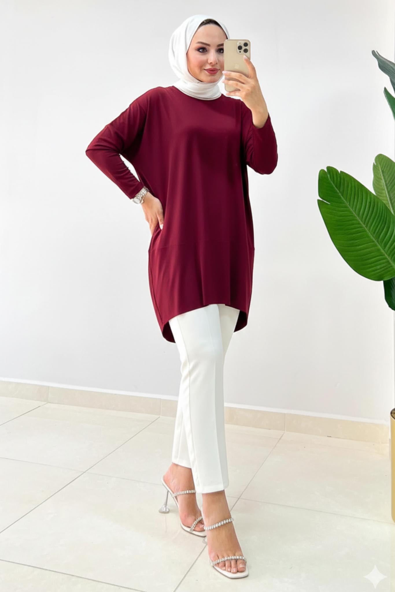 İpek Makas Tunik Bordo