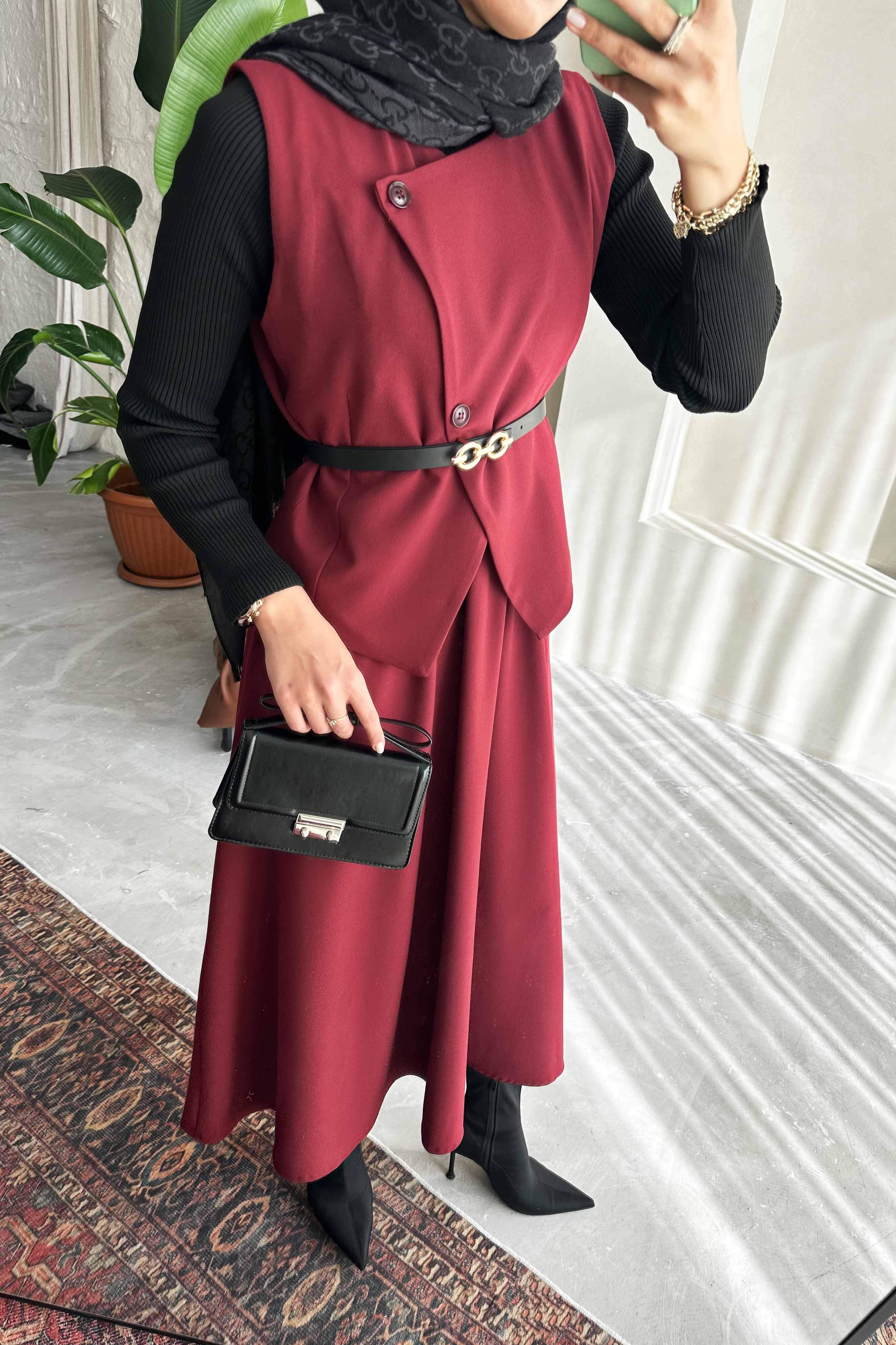 İsabel Etekli Takım Bordo