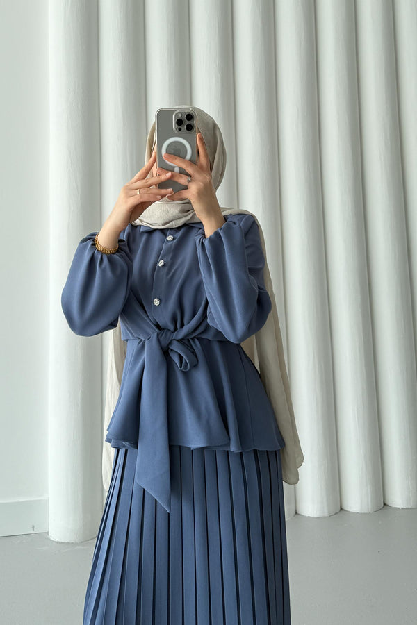 Ajda Pleated Skirt Set Petrol