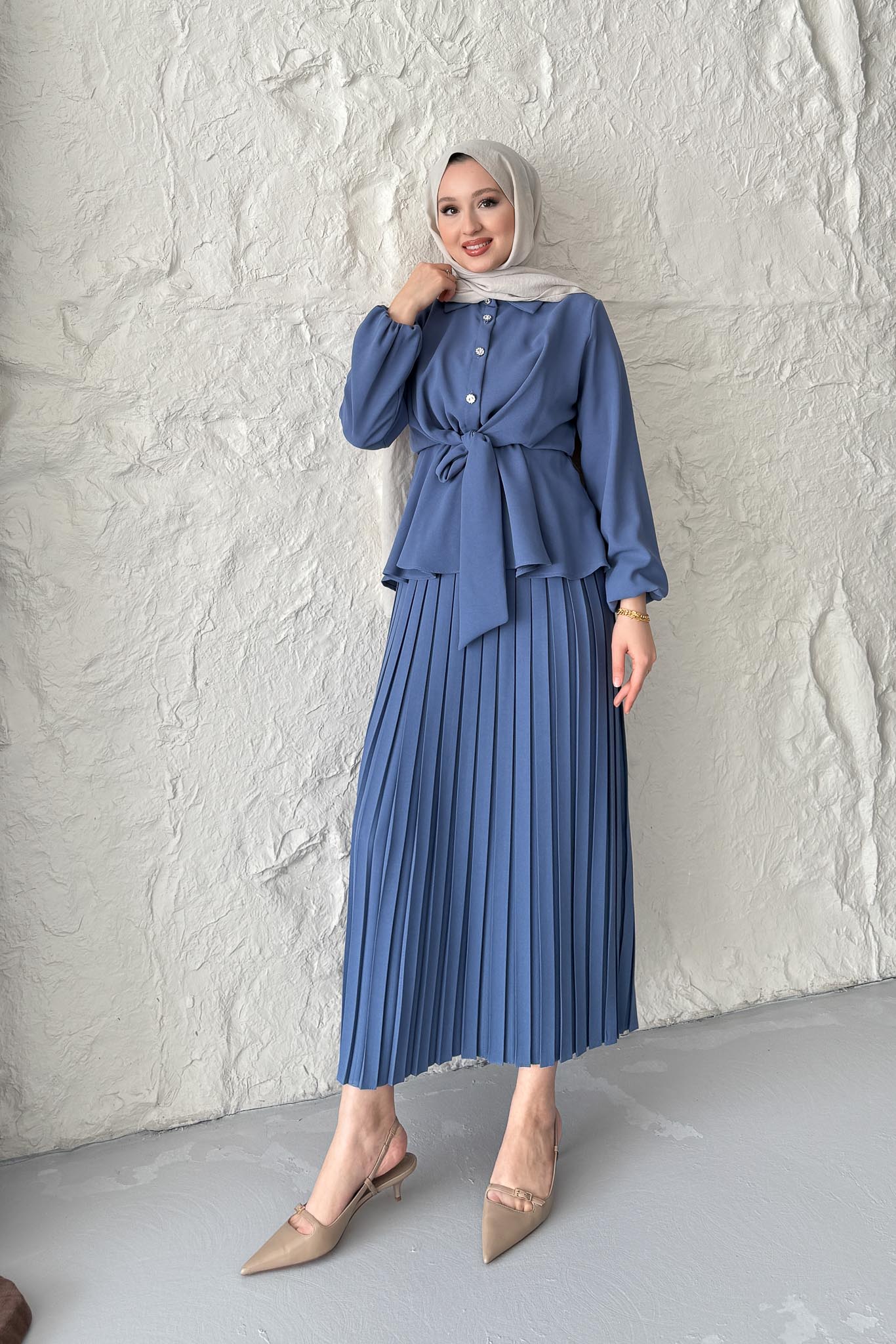 Ajda Pleated Skirt Set Petrol