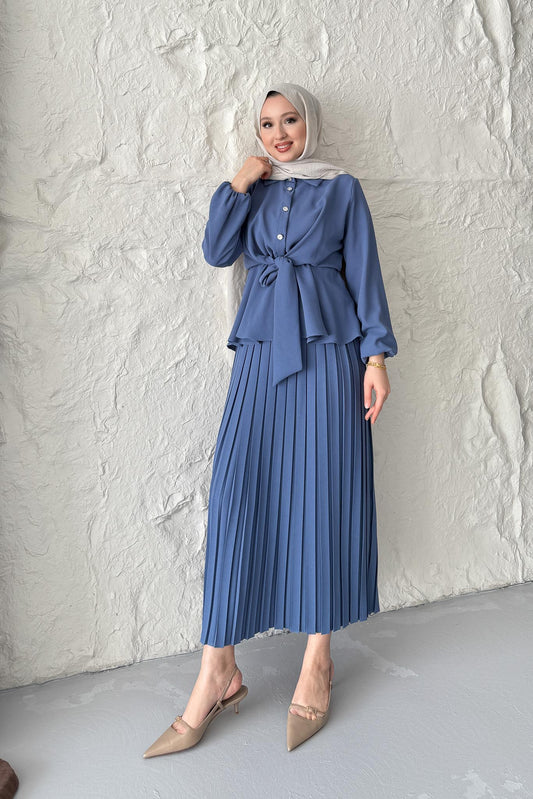 Ajda Pleated Skirt Set Petrol