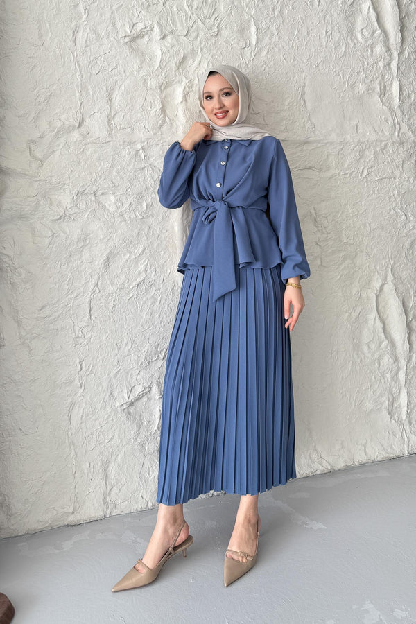 Ajda Pleated Skirt Set Petrol
