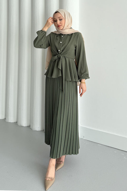 Ajda Pleated Skirt Set Petrol