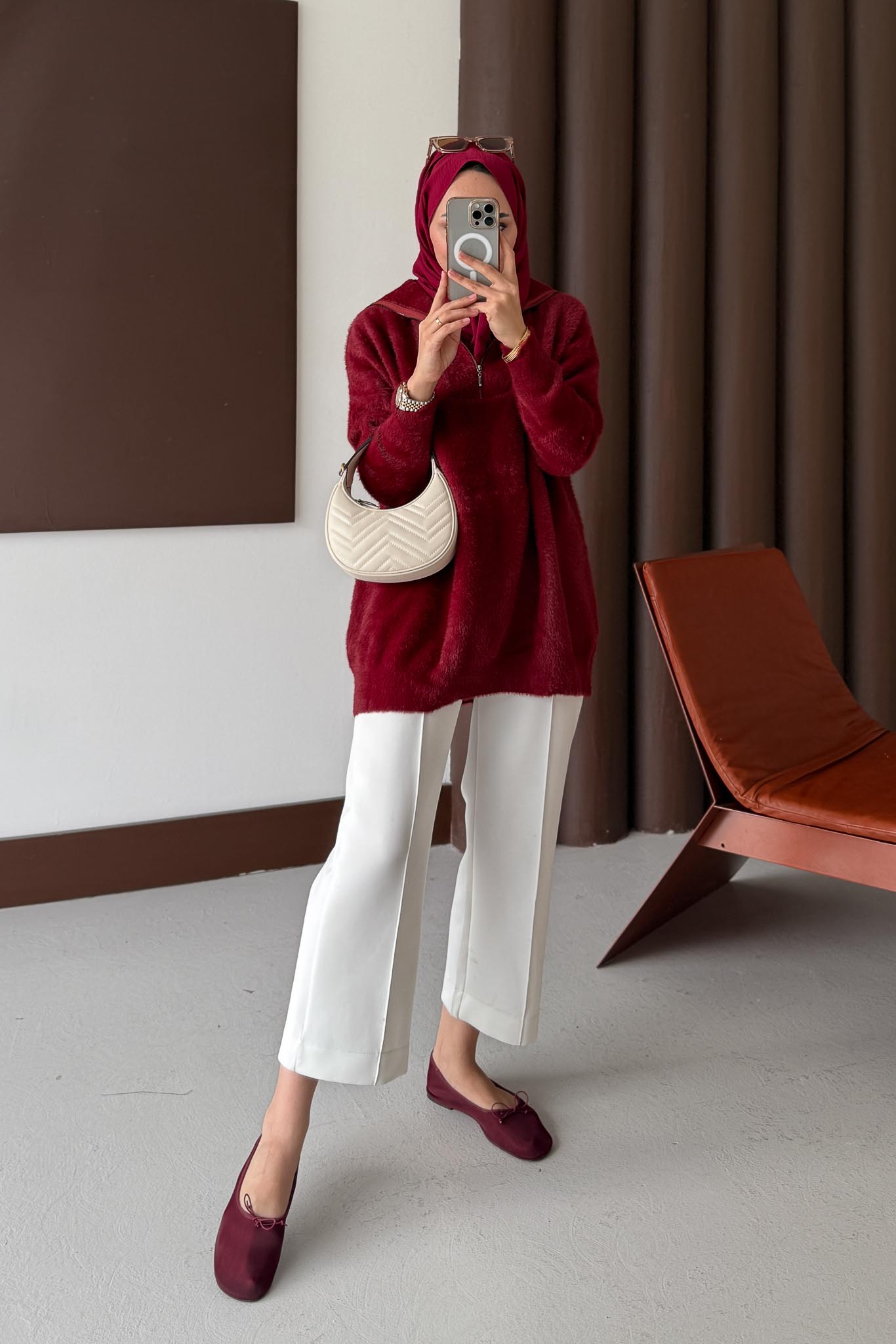 Fermuarlı Angora Kazak Bordo