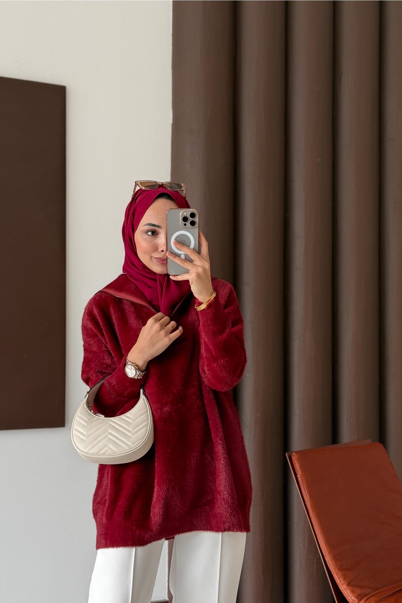 Fermuarlı Angora Kazak Bordo